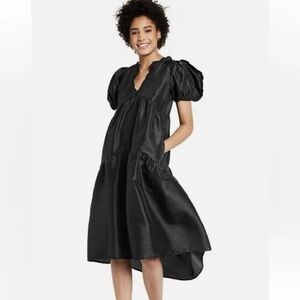 Kika Vargas x Target Black High Low Dress with Puff Sleeves and Pockets Size 1X